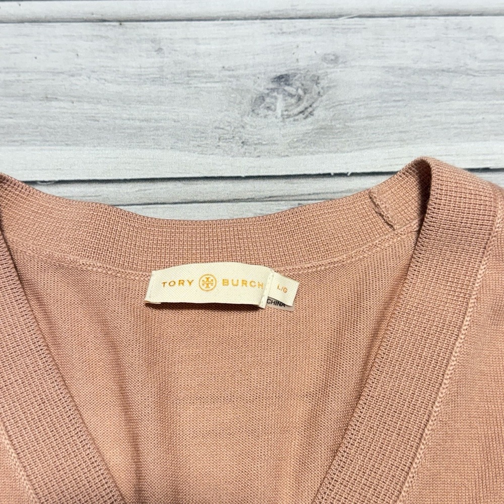 Tory Burch Tunic Sweater Womens Large Blush Merino Wool Pockets V-Neck Henley - Picture 4 of 6
